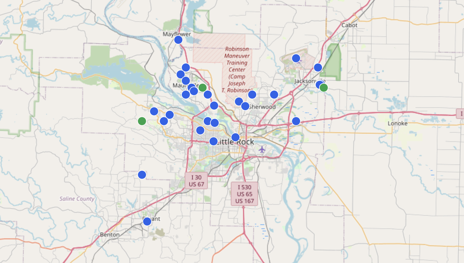 Central Arkansas Meshtastic Map Central Arkansas Meshtastic Map